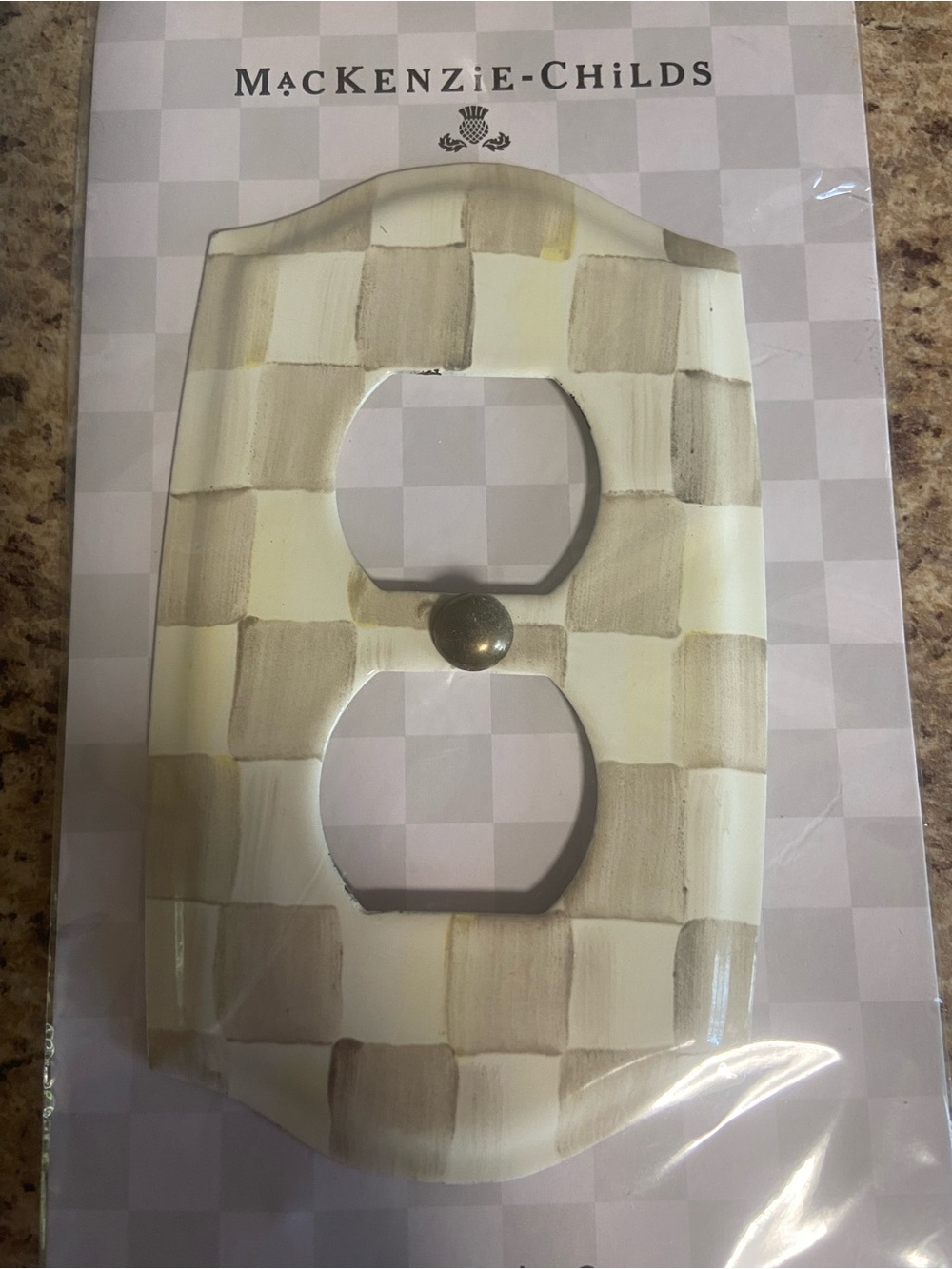 MacKenzie-Childs Mocha Check Double Outlet Cover